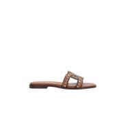 Leren Slippers met Zilveren Studs Tod's , Brown , Dames