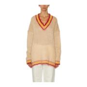 V-Hals Mohair Trui Marni , Beige , Dames