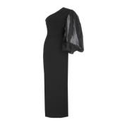 Zwarte jurk met asymmetrische hals en ballonmouw Solace London , Black...