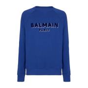 Imperial Blauwe Sweater met Flock Logo Balmain , Blue , Heren