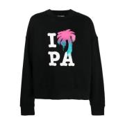 Grafische Print Crew Sweatshirt Palm Angels , Black , Heren