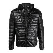 Gewatteerd jack met capuchon en adelaarslogo Emporio Armani , Black , ...