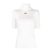 Witte T-shirt met Zwarte Logo Print en Hoge Hals Off White , White , D...