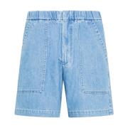 Denim en Leren Bermuda Shorts Philippe Model , Blue , Heren