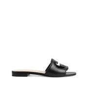 Zwarte GG Cut-Out Platte Sandalen Gucci , Black , Dames