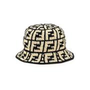 Raffia Bucket Hat Fendi , Beige , Dames