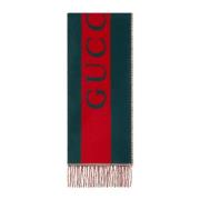 Groene Web Motif Wollen Sjaal Gucci , Green , Heren