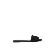 Slide Sandalen met Hartenborduursel Dolce & Gabbana , Black , Dames