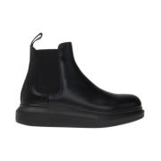 Leren enkellaarzen met logo Alexander McQueen , Black , Dames