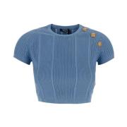 Lichtblauwe Cropped T-shirt Balmain , Blue , Dames