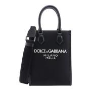 Zwarte Nylon Handtas met Drukknoopsluiting Dolce & Gabbana , Black , H...