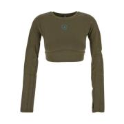 Groene Cropped T-Shirt met Lange Mouwen Adidas by Stella McCartney , G...