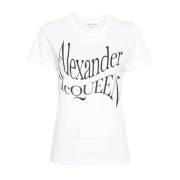 Witte Crew Neck T-shirt met Frontprint Alexander McQueen , White , Dam...