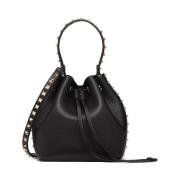 Zwarte Leren Tas met Platinum Finish Studs Valentino Garavani , Black ...