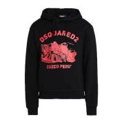 Zwarte Katoenen Sweatshirt met Capuchon Dsquared2 , Black , Heren