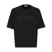 Zwarte Katoenen T-shirt met Borduursel Lanvin , Black , Heren