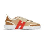 Canvas Bruine en Rode Sneaker -3R voor Heren Hogan , Beige , Heren