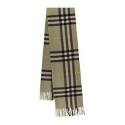 Cashmere Giant Check Frayed Sjaal Burberry , Green , Heren