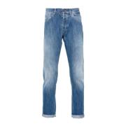 Blauwe Skinny Jeans met Logo Print Dondup , Blue , Heren