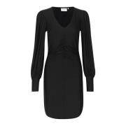 Zwarte V-hals korte jurk met pofmouwen Gestuz , Black , Dames
