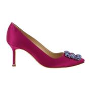 Kristal Detail Zijden Pomp Manolo Blahnik , Purple , Dames