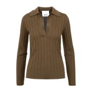 Bruine Polo Shirt van Wol met Lange Mouwen Erika Cavallini , Brown , D...