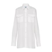 Witte Oversized Katoenen Poplin Shirt met Driehoekig Logo Prada , Whit...