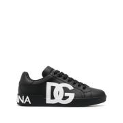 Zwarte Portofino Logo-Print Sneakers Dolce & Gabbana , Black , Heren