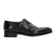 Zwarte Leren Monk Schoenen Santoni , Black , Heren