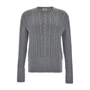 Grijze Cable Knit Trui met RWB Streepdetail Thom Browne , Gray , Heren