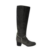 Pre-owned Leather boots Chanel Vintage , Gray , Dames