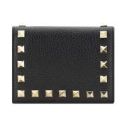 Zwarte Leren Portemonnee met Studs Valentino Garavani , Black , Dames