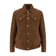 Leren jas met klepzakken Brunello Cucinelli , Brown , Heren