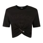 Zwarte T-shirts en Polos met Versace Milano Logo Versace , Black , Dam...