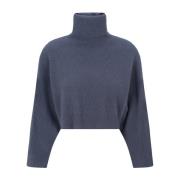 Blauwe Trui met Hoge Hals Brunello Cucinelli , Blue , Dames