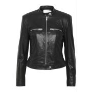 Zwarte leren jas met ritsdetails Gestuz , Black , Dames