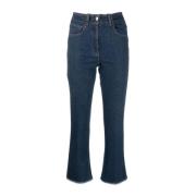 Logo-Patch Cropped Denim Jeans in Marineblauw Peserico , Blue , Dames