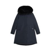 Gezellige en beschermende lange parka met kasjmierbont Woolrich , Blue...