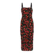 Midi-jurk met kersenprint Dolce & Gabbana , Black , Dames