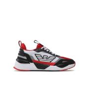 Zwarte Heren Sneakers met Rode en Witte Inzetstukken Emporio Armani EA...
