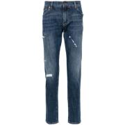 Lusso Denim Broek met Gescheurde Details Dolce & Gabbana , Blue , Here...