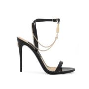 Glamoureuze Leren Chain-Link Sandalen Dolce & Gabbana , Black , Dames