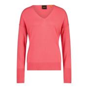 Fijngebreide V-hals Trui Hugo Boss , Pink , Dames