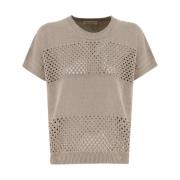 Linnen Mesh Steek Crew Neck Sweater Le Tricot Perugia , Beige , Dames