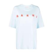 Logo-Print Katoenen T-Shirt Marni , Blue , Dames