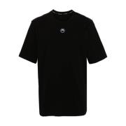 Zwarte biologisch katoenen T-shirt met halve maan logo Marine Serre , ...