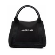 Zwarte Katoenen Navy Cabas Logo Tote Tas Balenciaga , Black , Dames