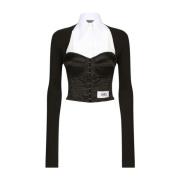 Gelaagde-Shirt Korset Top met Puntige Kraag Dolce & Gabbana , Black , ...