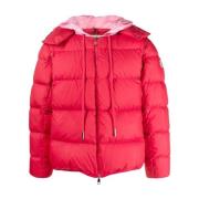 Rode gewatteerde nylon jas met afneembare capuchon Moncler , Pink , Da...