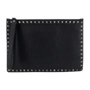 Studded Leren Clutch Valentino Garavani , Black , Heren